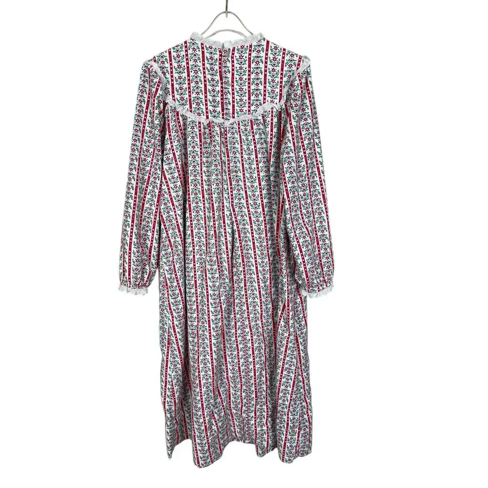 Vintage Lanz of Salzburg Cotton Flannel Nightgown Floral Hearts Medium Cottage - Picture 10 of 15